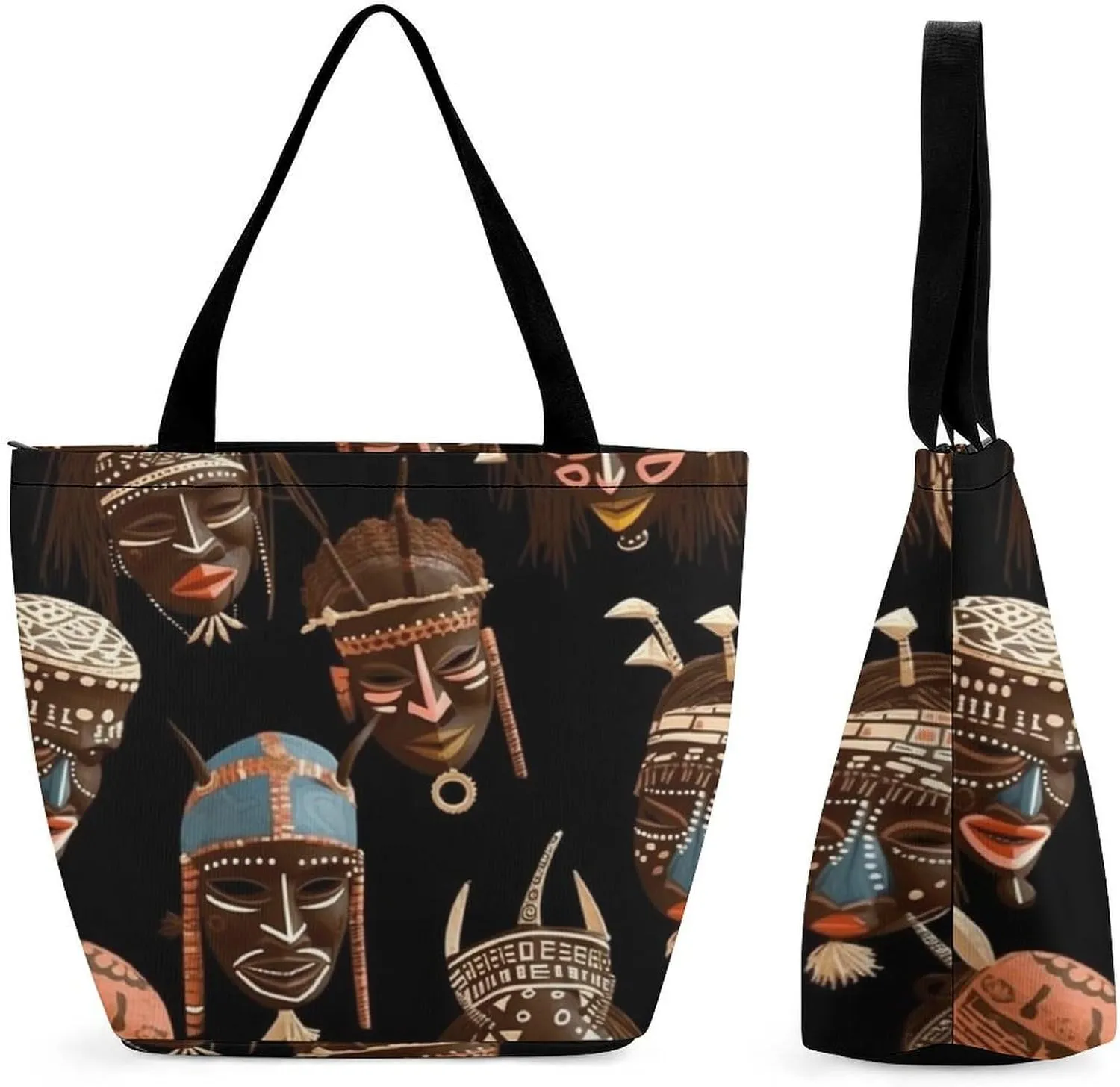 African Ritual Ethnic Tribal Tote Bag Reusable Grocery Tote Bag Casual Travel Shoulder Bag Shopping Handbags for Women