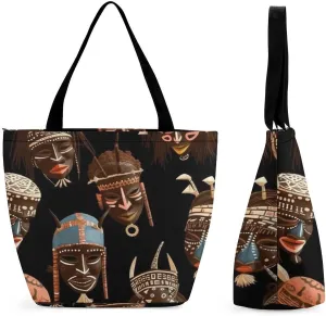 African Ritual Ethnic Tribal Tote Bag Reusable Grocery Tote Bag Casual Travel Shoulder Bag Shopping Handbags for Women