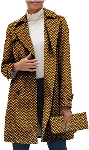 African Women Casual Coat Ankara Print Open Front Long Blazer Jacket Dashiki Outwear Matching Handbag