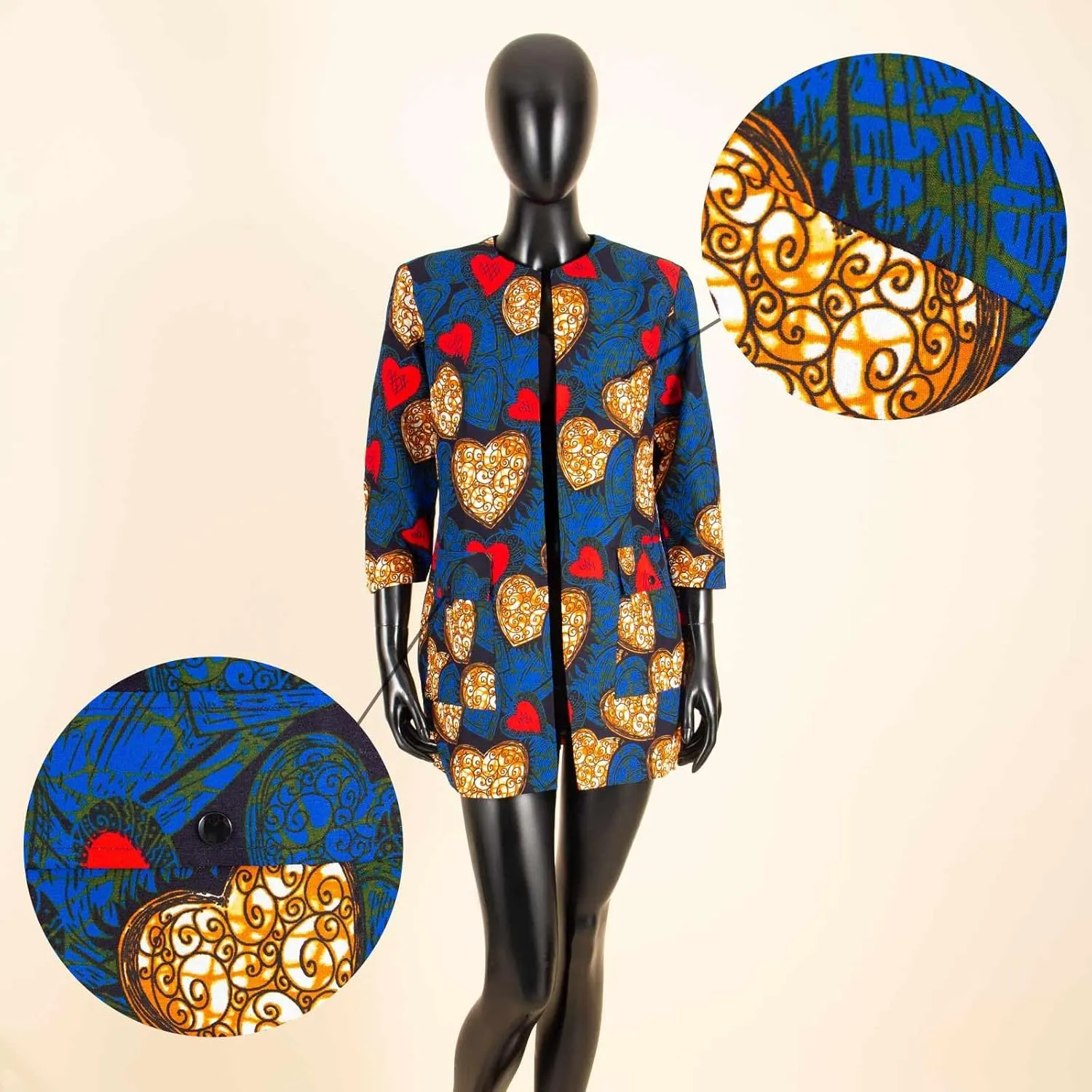 African Women's Coats Ankara Print Long Sleeve Jacket Top Dashiki Casual Trench Coat Outwear