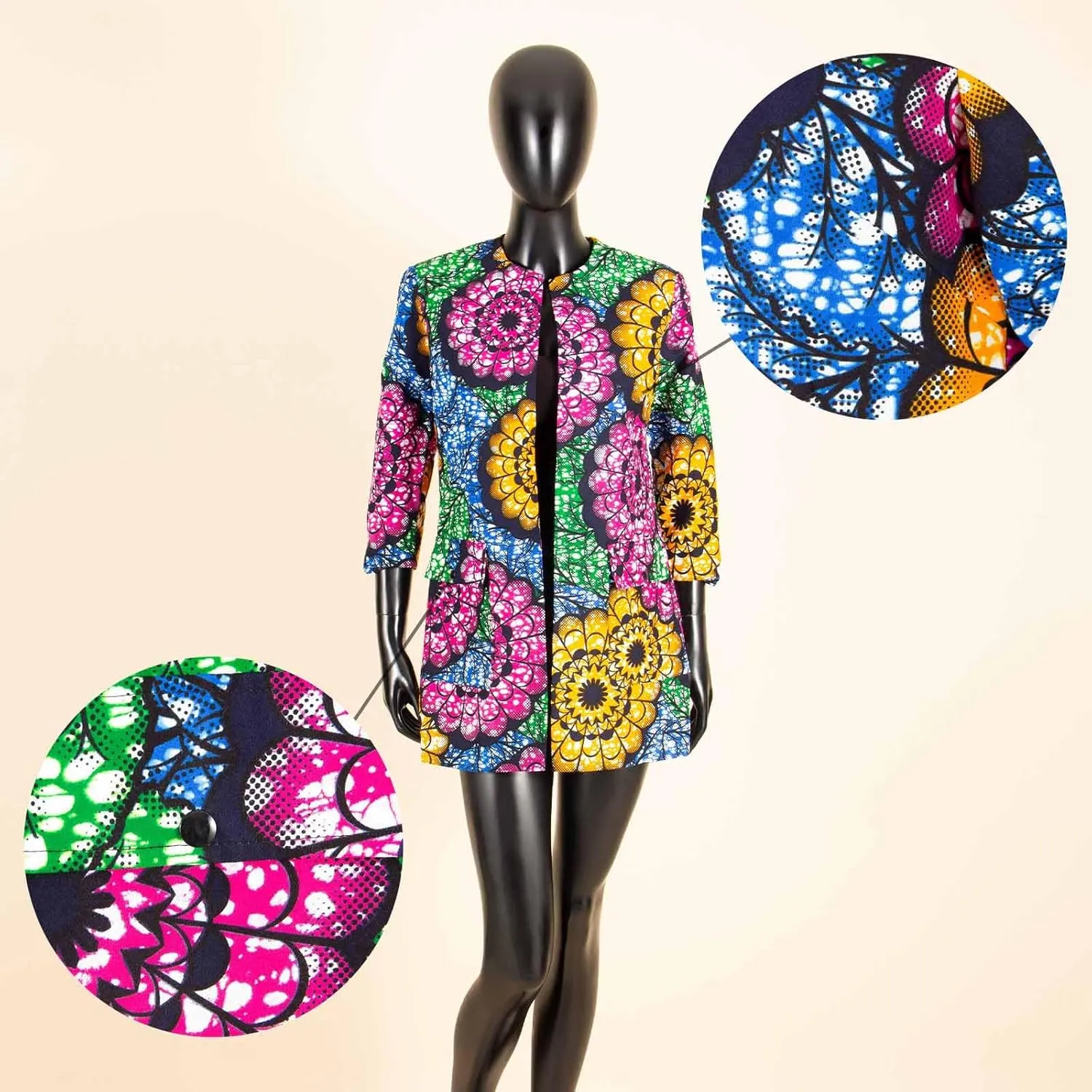 African Women's Coats Ankara Print Long Sleeve Jacket Top Dashiki Casual Trench Coat Outwear