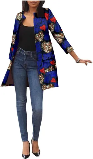 African Women's Coats Ankara Print Long Sleeve Jacket Top Dashiki Casual Trench Coat Outwear