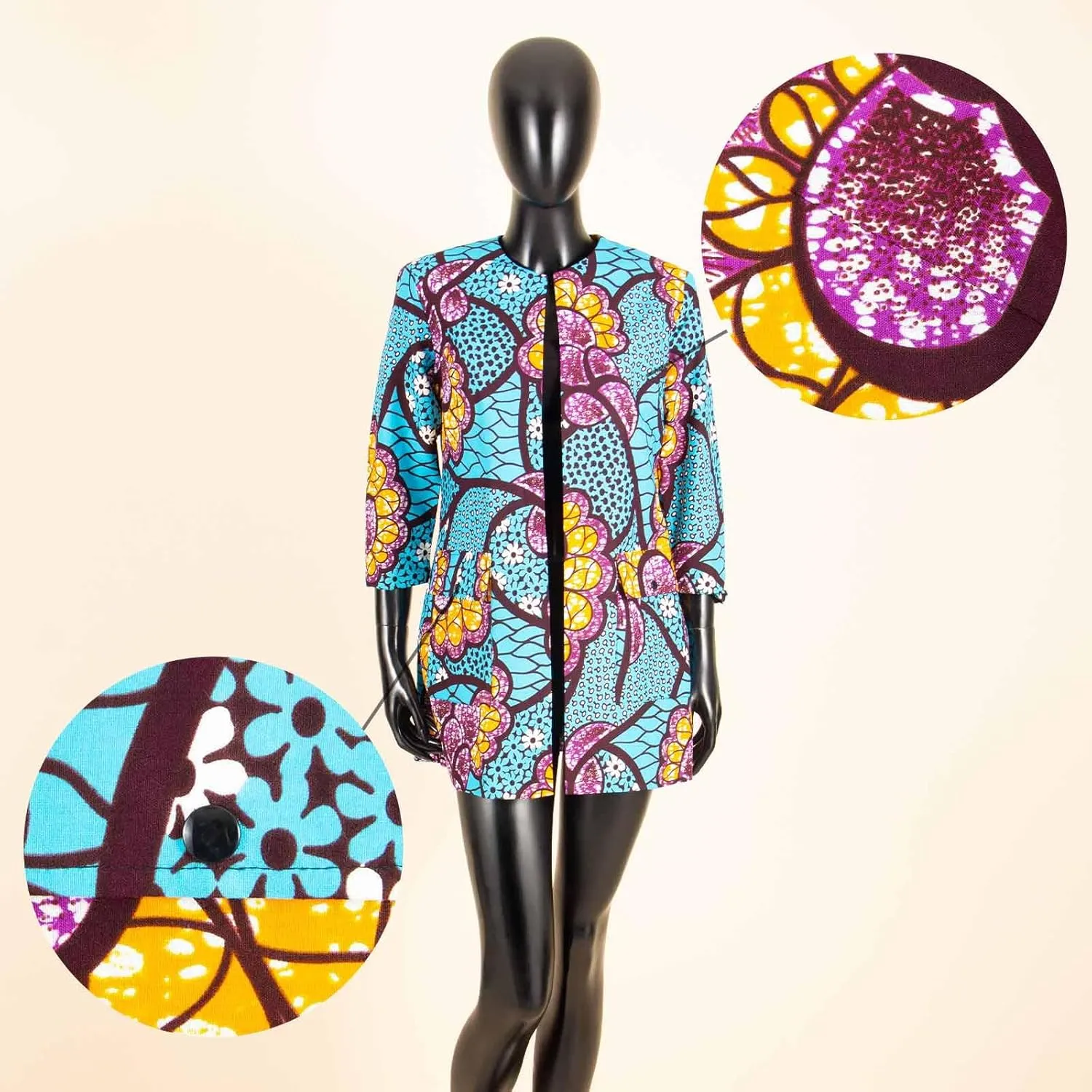 African Women's Coats Ankara Print Long Sleeve Jacket Top Dashiki Casual Trench Coat Outwear