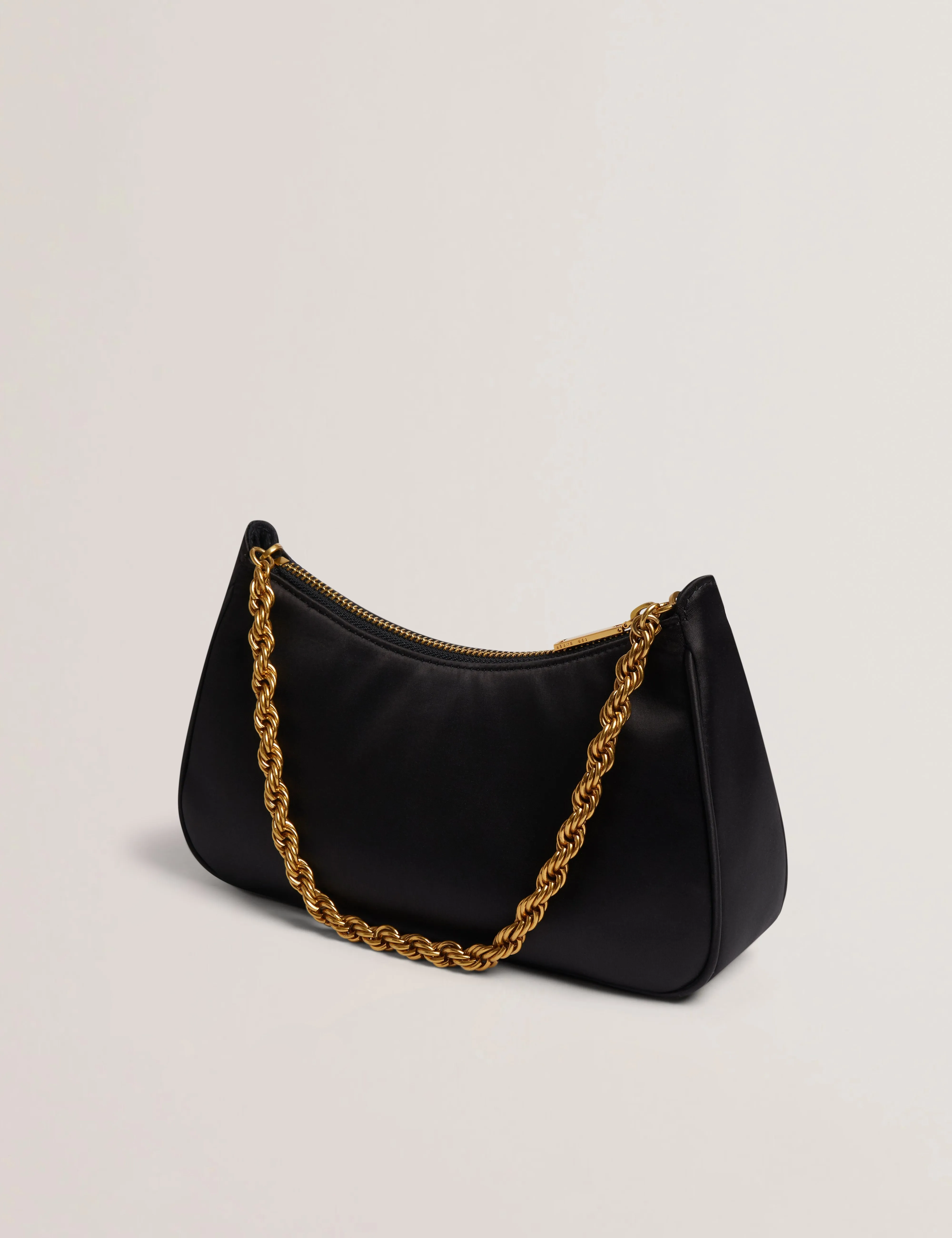 Agnise Chain Detail Satin Shoulder Bag Black