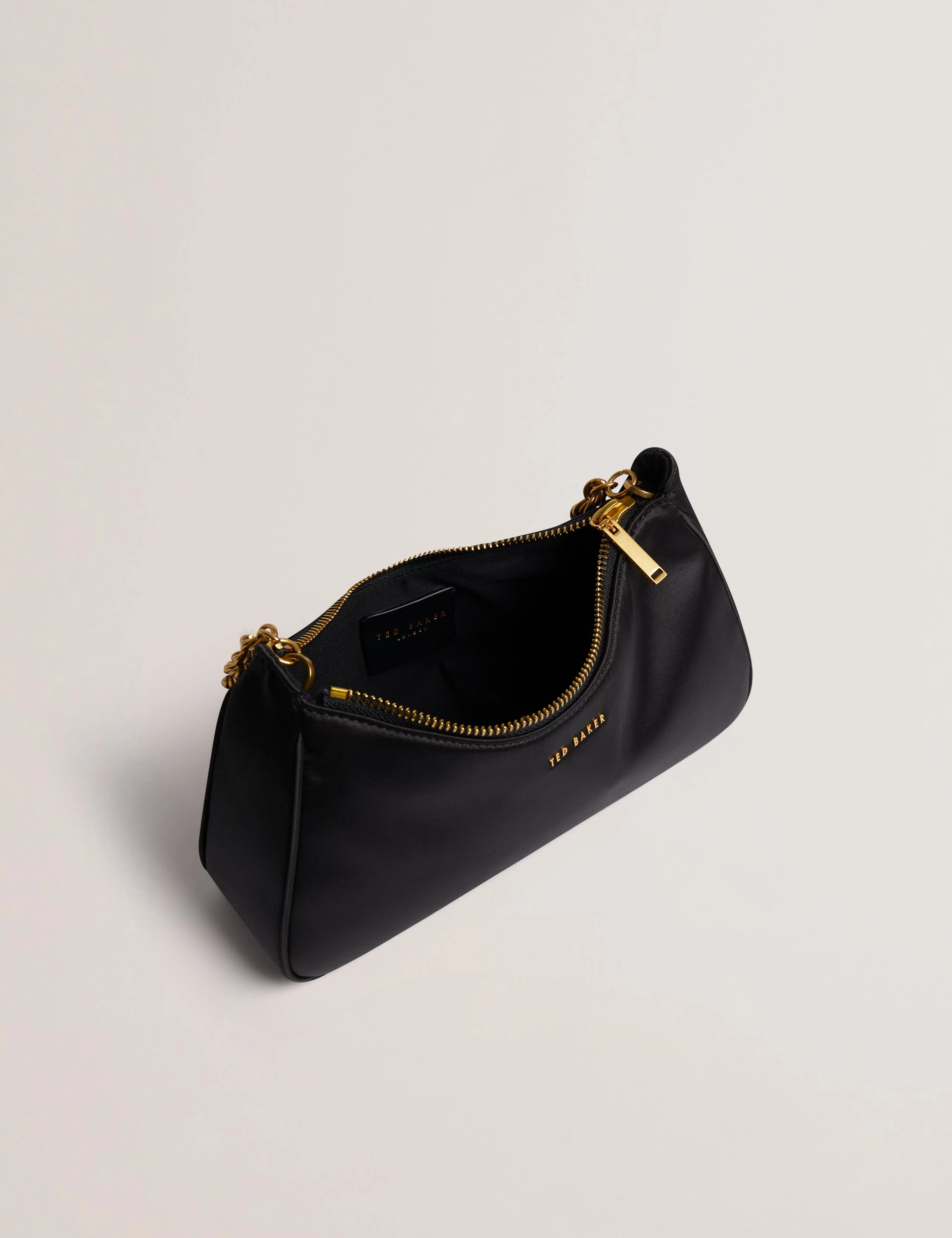 Agnise Chain Detail Satin Shoulder Bag Black