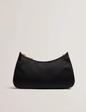 Agnise Chain Detail Satin Shoulder Bag Black