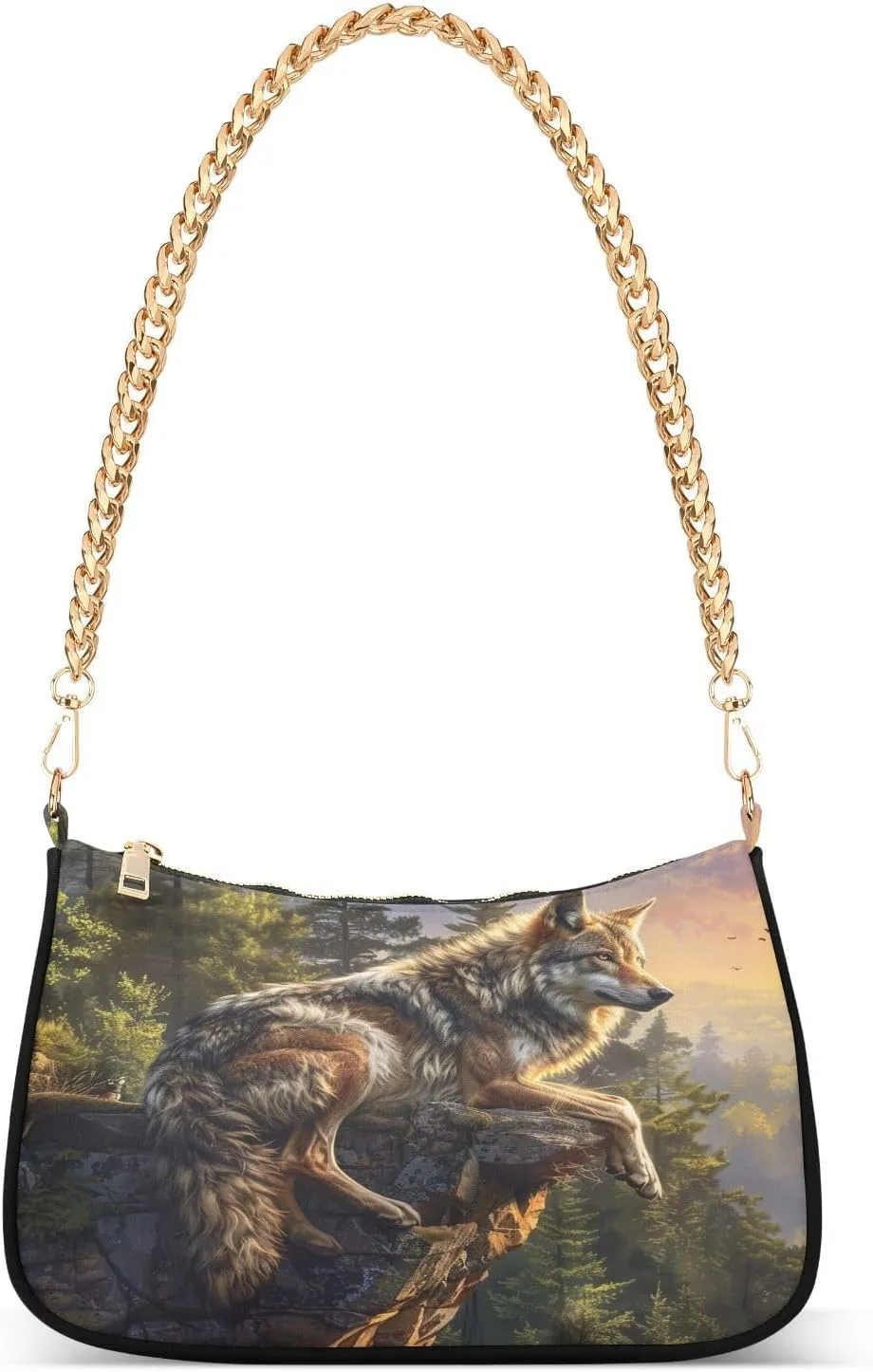ALAZA Wild Wolf Cliff Forest Shoulder Bag Purse for Women Tote Handbag with Zipper Closure
