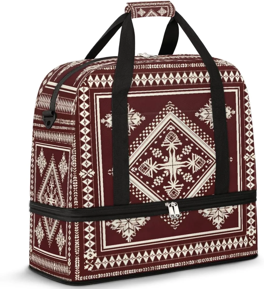 Alkez Square Art Travel Duffle Bags With Shoes Compartment for Women Men Weekender Overnight Bag Foldable Sports Tote Gym Carry On Luggage Handlebag for Travel Yoga Hospital Workout