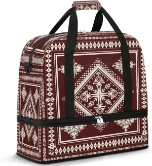 Alkez Square Art Travel Duffle Bags With Shoes Compartment for Women Men Weekender Overnight Bag Foldable Sports Tote Gym Carry On Luggage Handlebag for Travel Yoga Hospital Workout