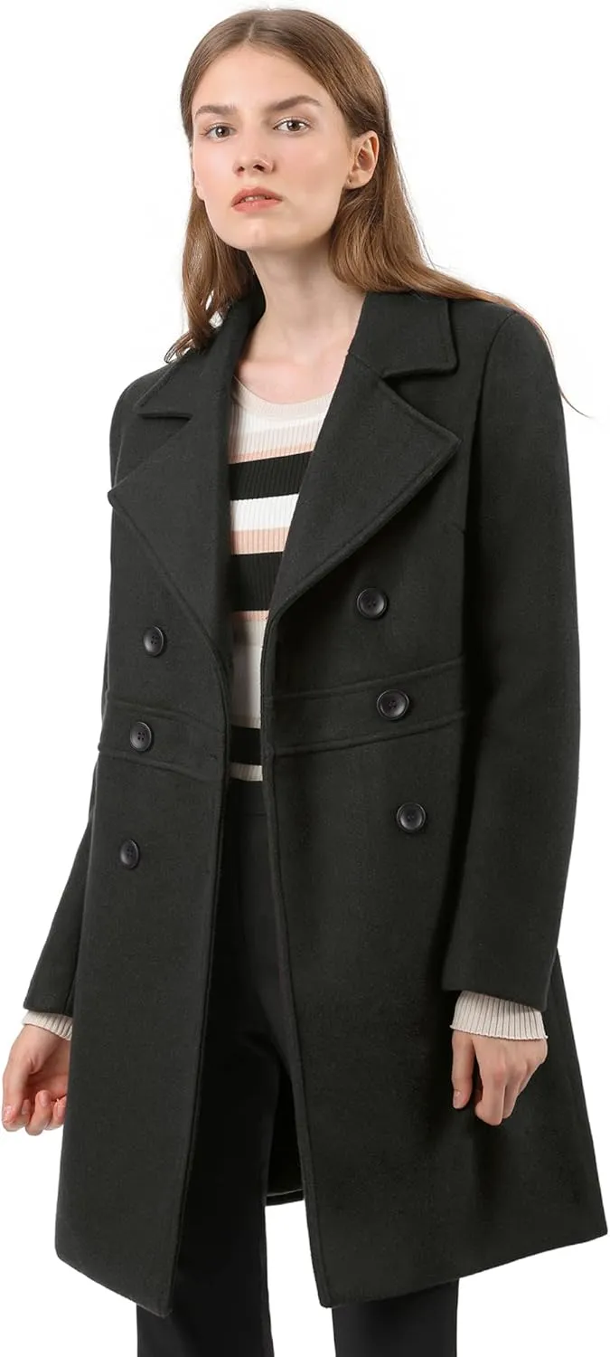 Allegra K Women's 2024 Winter Outerwear Mid-Long Double Breasted Pea Coat