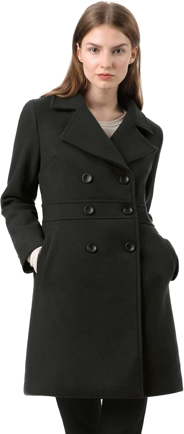 Allegra K Women's 2024 Winter Outerwear Mid-Long Double Breasted Pea Coat