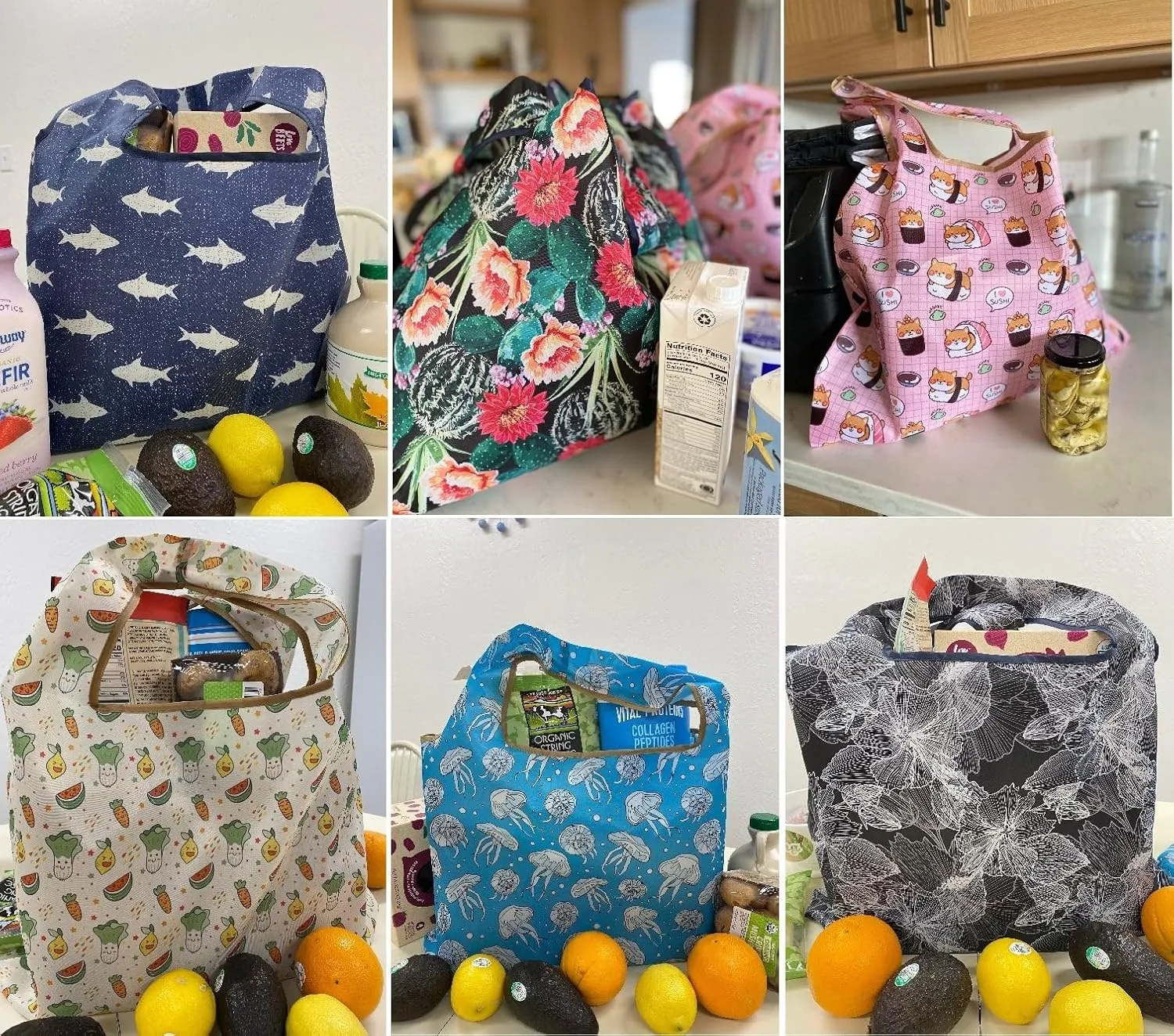allydrew Large & Small Foldable Tote Nylon Reusable Grocery Bags, Set of 2