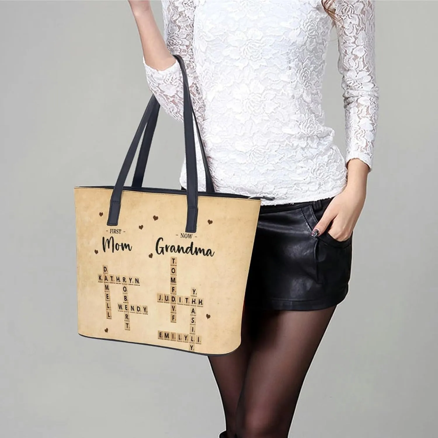 Amabery Personalized Grandma's Garden Birth Month Flowers Shoulder Bag Custom Mother's Day PU Leather Bag For Grandma Mom