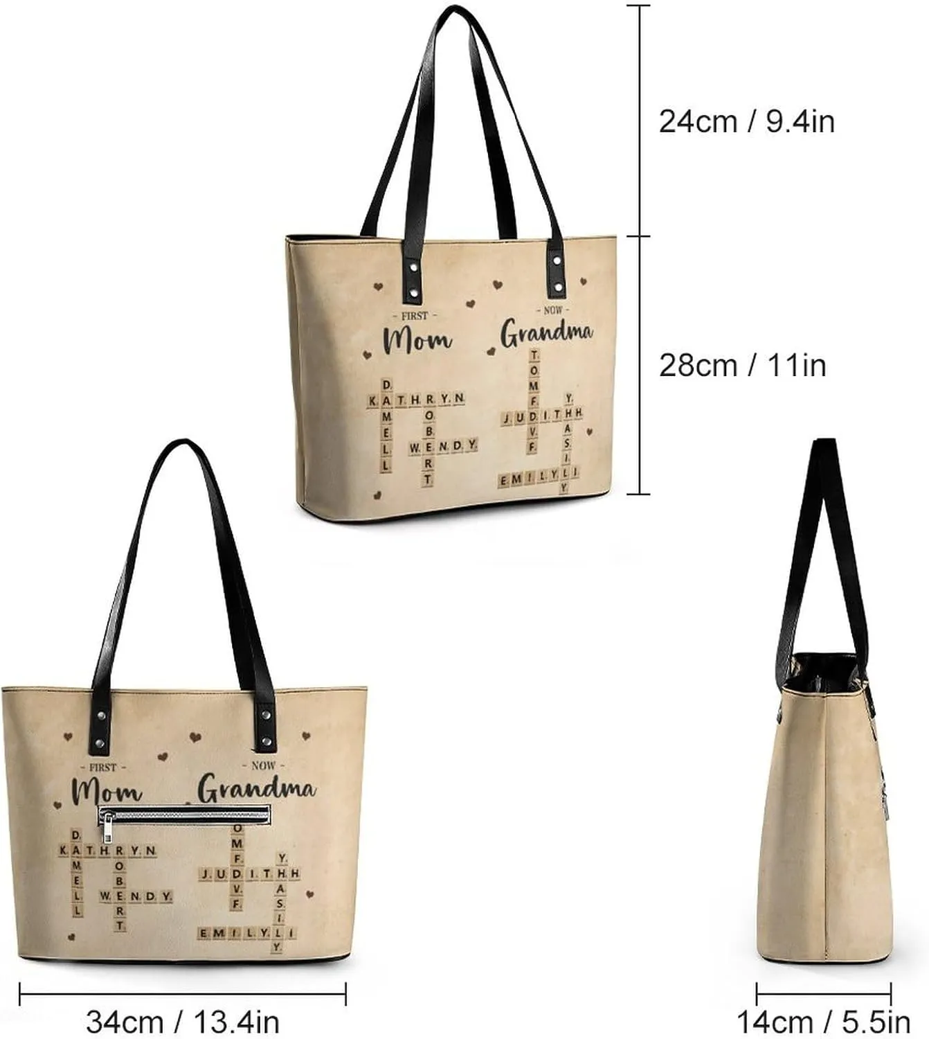 Amabery Personalized Grandma's Garden Birth Month Flowers Shoulder Bag Custom Mother's Day PU Leather Bag For Grandma Mom