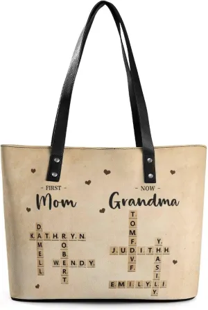 Amabery Personalized Grandma's Garden Birth Month Flowers Shoulder Bag Custom Mother's Day PU Leather Bag For Grandma Mom