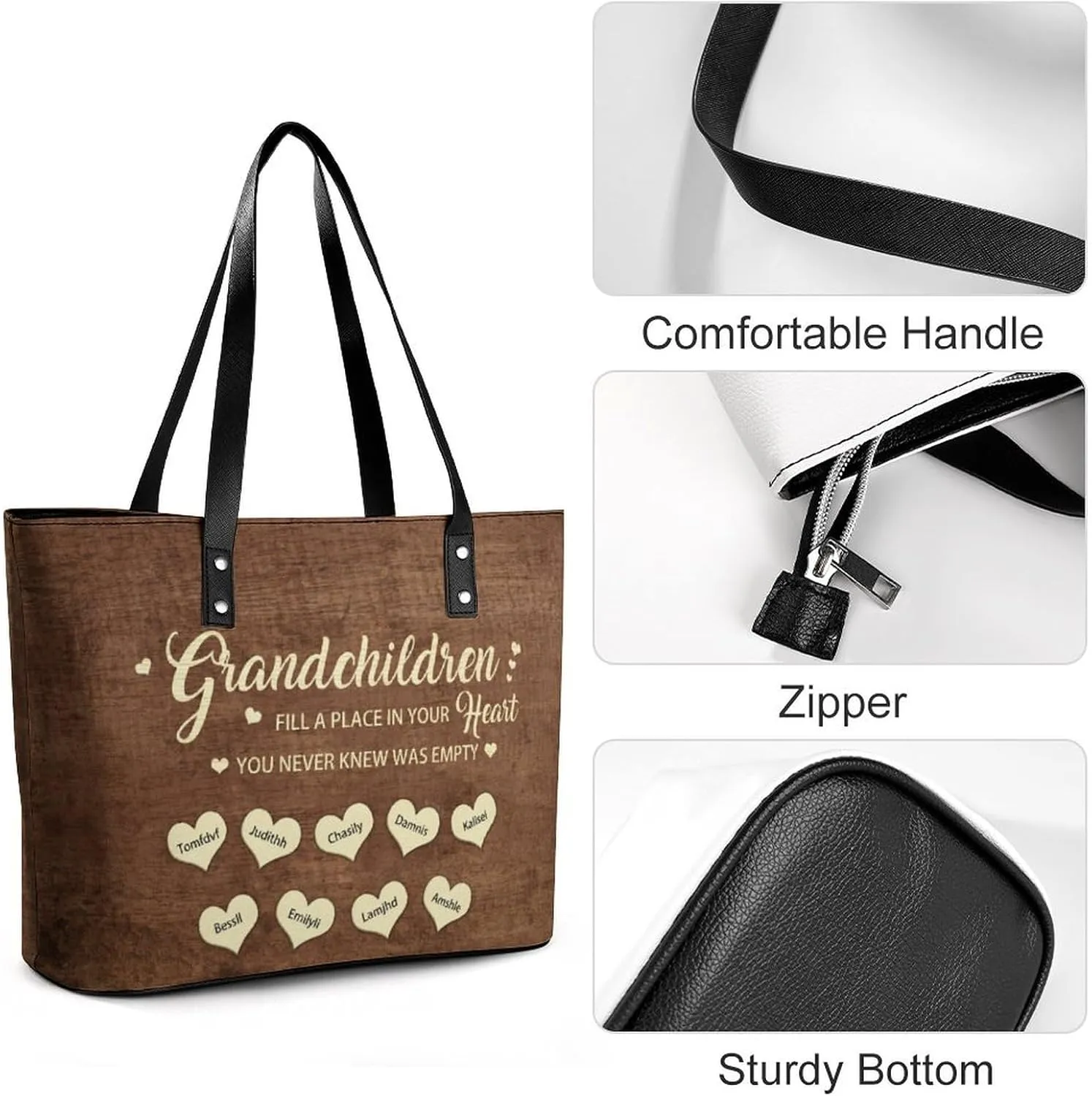 Amabery Personalized Grandma's Garden Birth Month Flowers Shoulder Bag Custom Mother's Day PU Leather Bag For Grandma Mom