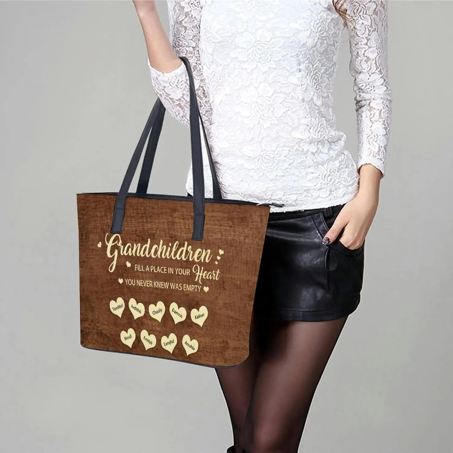 Amabery Personalized Grandma's Garden Birth Month Flowers Shoulder Bag Custom Mother's Day PU Leather Bag For Grandma Mom