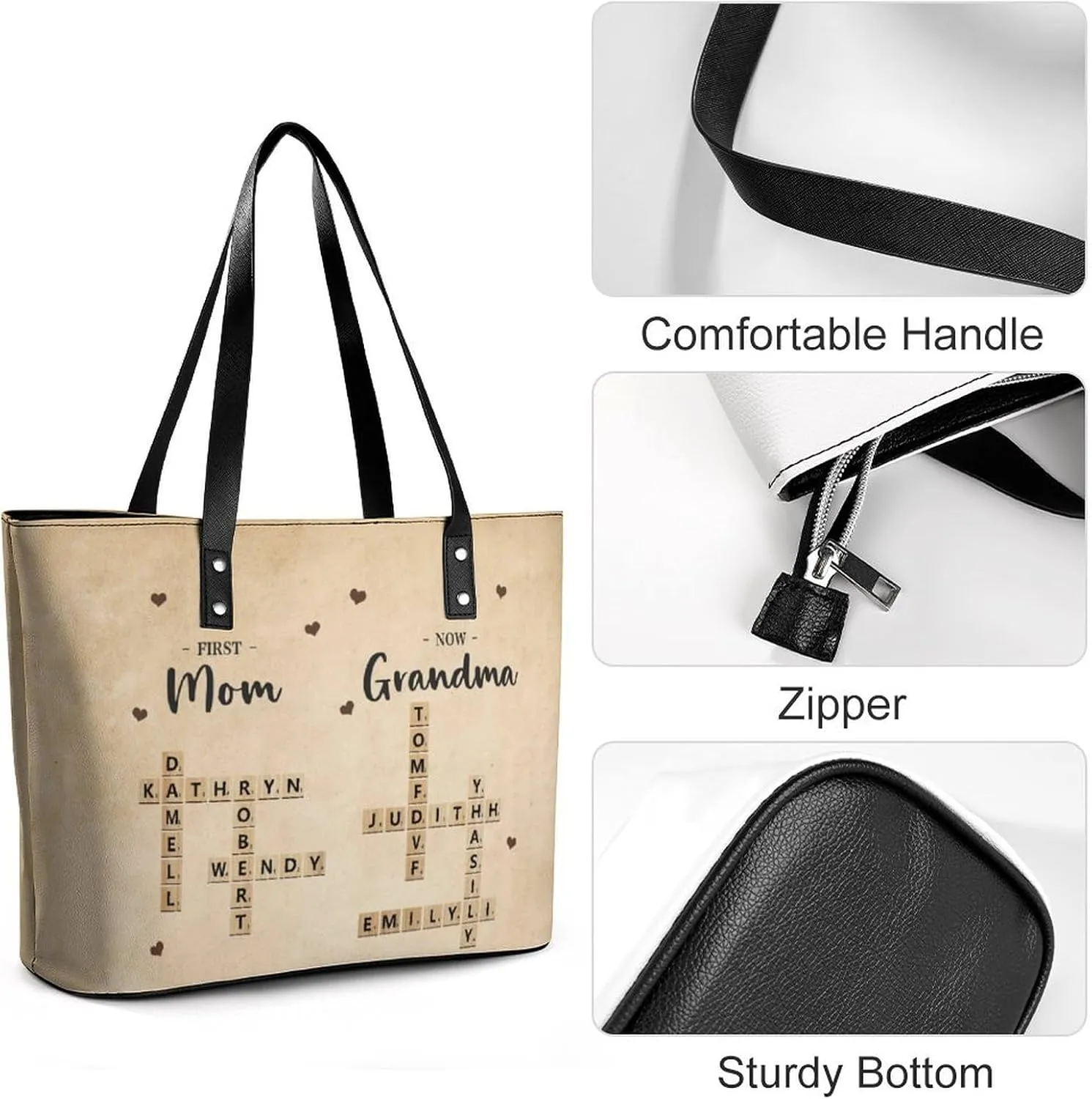 Amabery Personalized Grandma's Garden Birth Month Flowers Shoulder Bag Custom Mother's Day PU Leather Bag For Grandma Mom