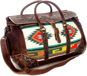 American Darling ADBG643 Duffel Hand Tooled Saddle Blanket Genuine Leather Women Bag Western Handbag Purse|