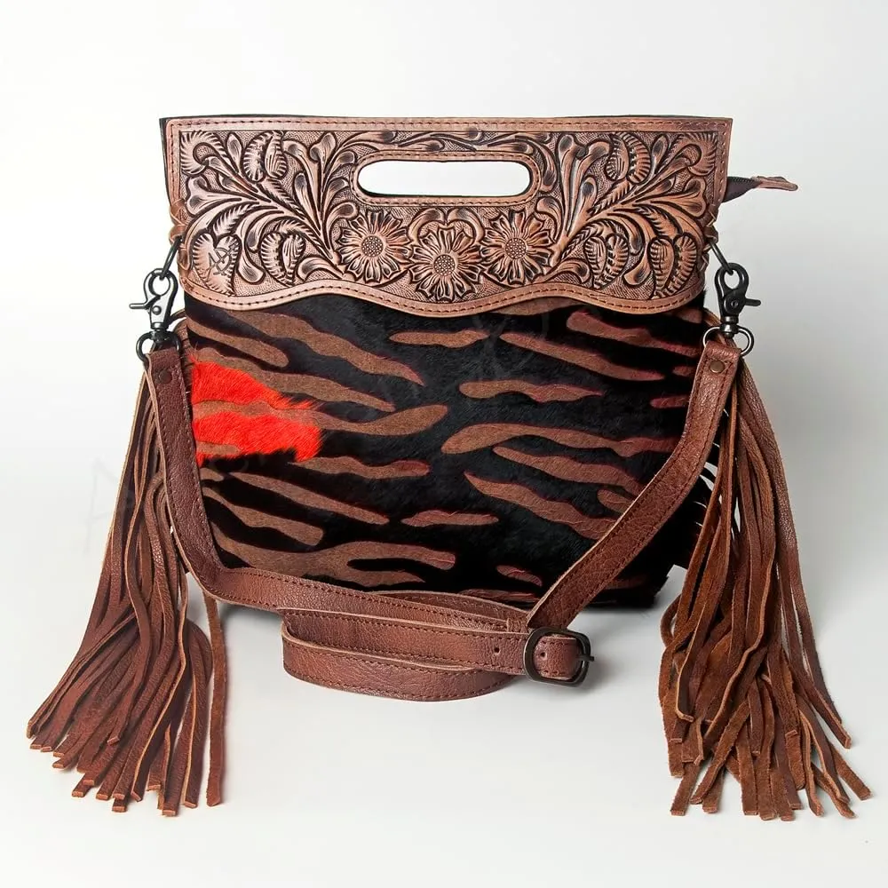 American Darling ADBGS146A Clutch Hand Tooled Hair On Genuine Leather Women Bag Western Handbag Purse