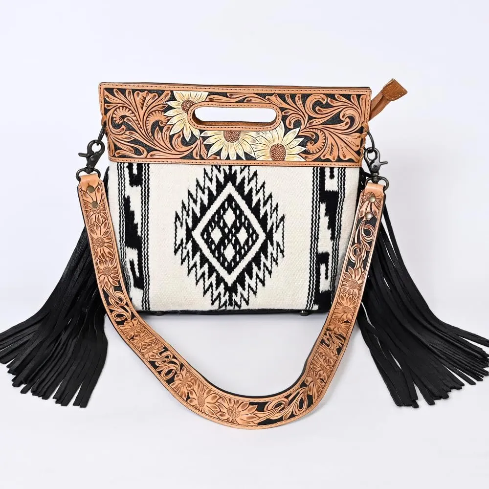American Darling ADBGS146A Clutch Hand Tooled Hair On Genuine Leather Women Bag Western Handbag Purse