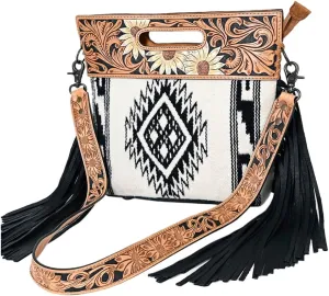 American Darling ADBGS146A Clutch Hand Tooled Hair On Genuine Leather Women Bag Western Handbag Purse