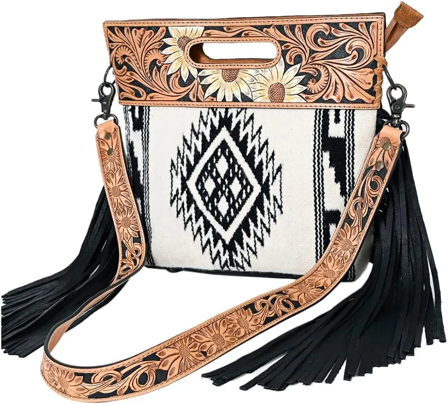 American Darling ADBGS146A Clutch Hand Tooled Hair On Genuine Leather Women Bag Western Handbag Purse
