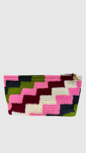 Among Equals Large Zip Clutch in Pink/Green/Slate