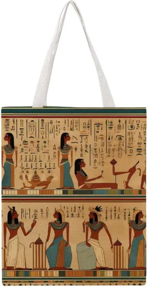 Ancient Egypt Hieroglyphics Print Pharaoh Canvas Tote Bag Reusable Grocery Shopping Bag Lightweight Shoulder Bag for Men Women