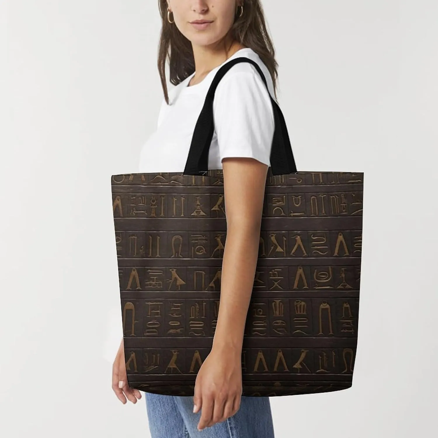 Ancient Egyptian Hieroglyph Tote Bag for Women Reusable Grocery Shoulder Bags Shopping Bag for Travel, Groceries