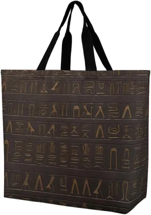 Ancient Egyptian Hieroglyph Tote Bag for Women Reusable Grocery Shoulder Bags Shopping Bag for Travel, Groceries