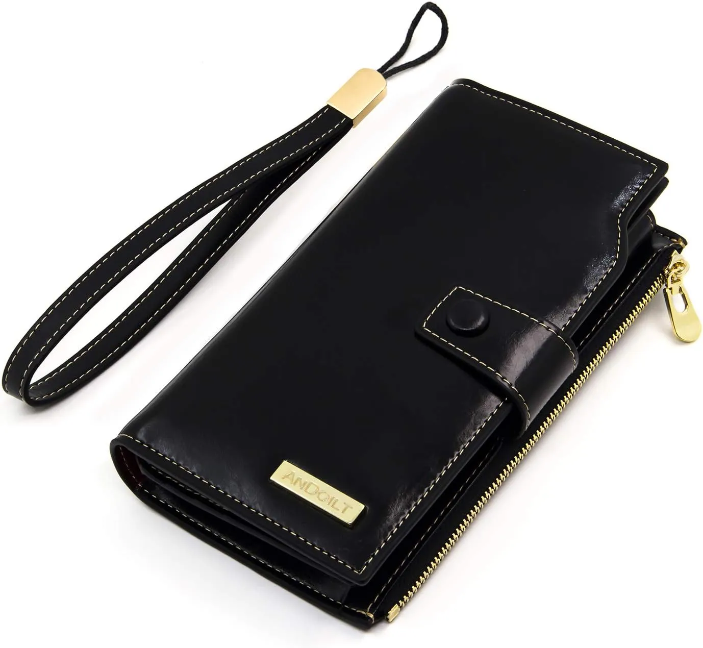 ANDOILT Women's RFID Blocking Large Capacity Luxury Wax Genuine Leather Clutch Wallet Card Holder Organizer Ladies Purse