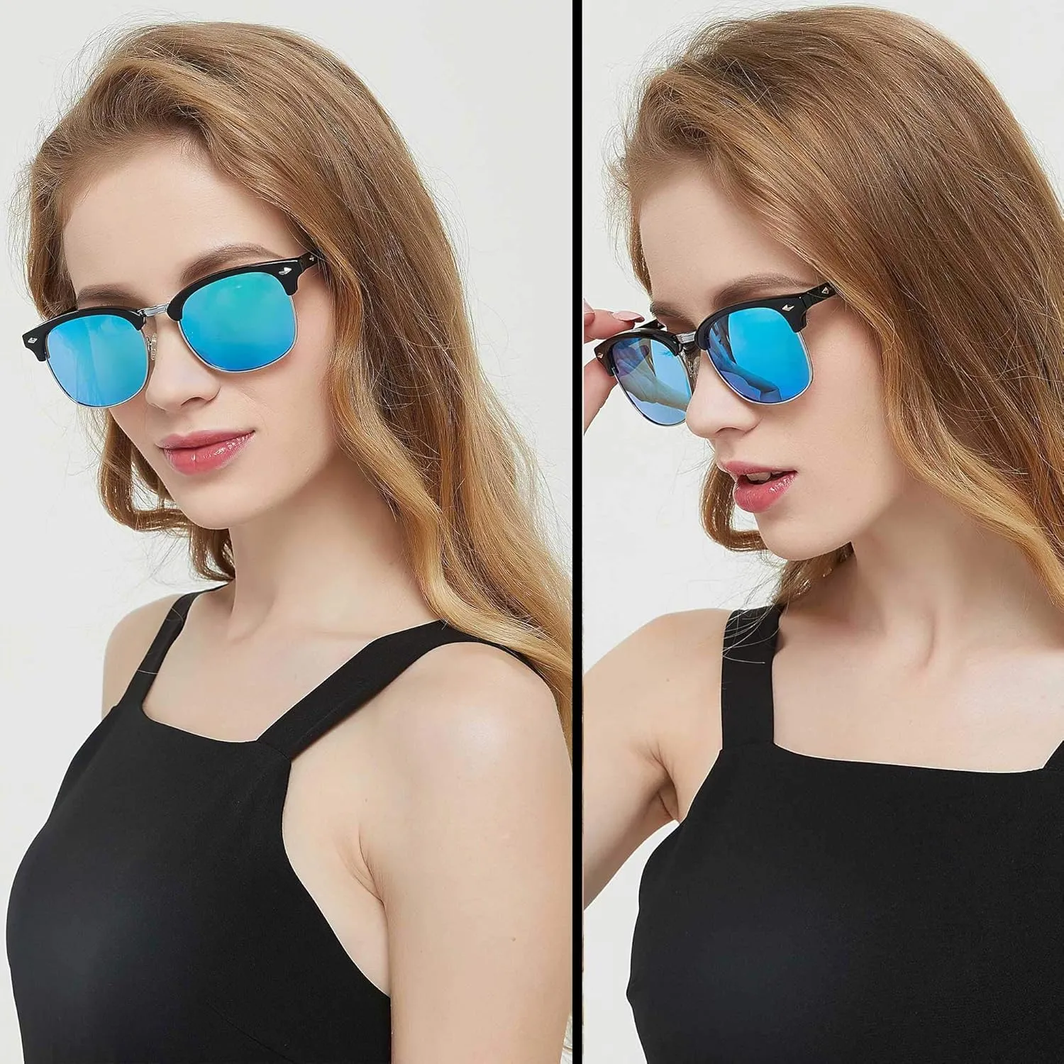 ANDWOOD Polarized Sunglasses for Men Women UV Protection Semi Rimless Sun glasses Classic Half Frame