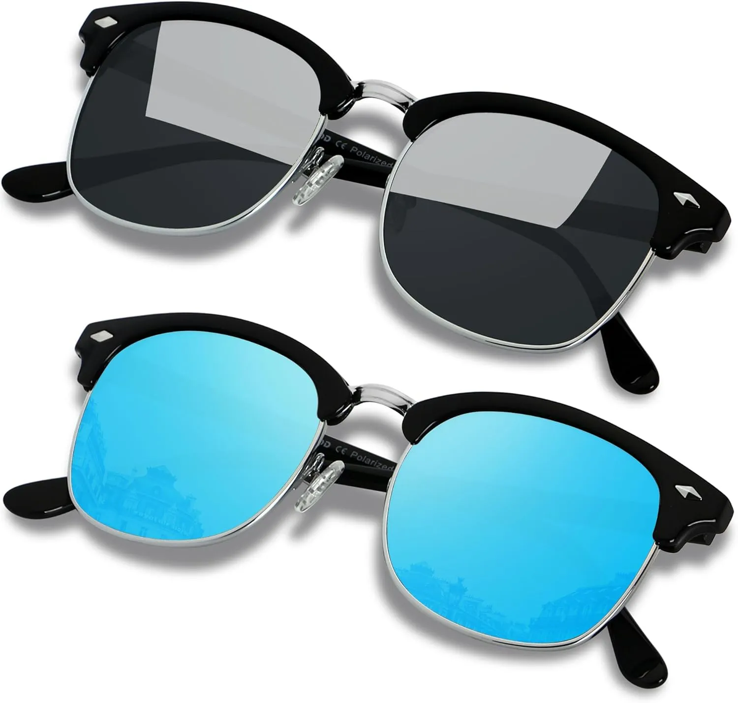 ANDWOOD Polarized Sunglasses for Men Women UV Protection Semi Rimless Sun glasses Classic Half Frame