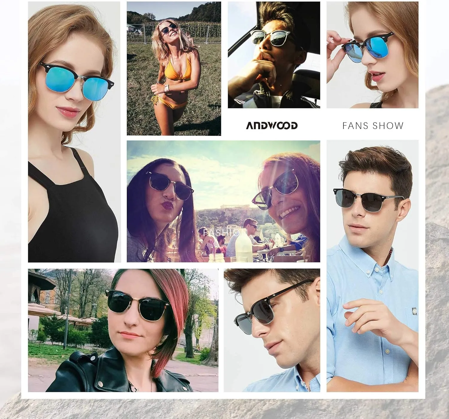 ANDWOOD Polarized Sunglasses for Men Women UV Protection Semi Rimless Sun glasses Classic Half Frame