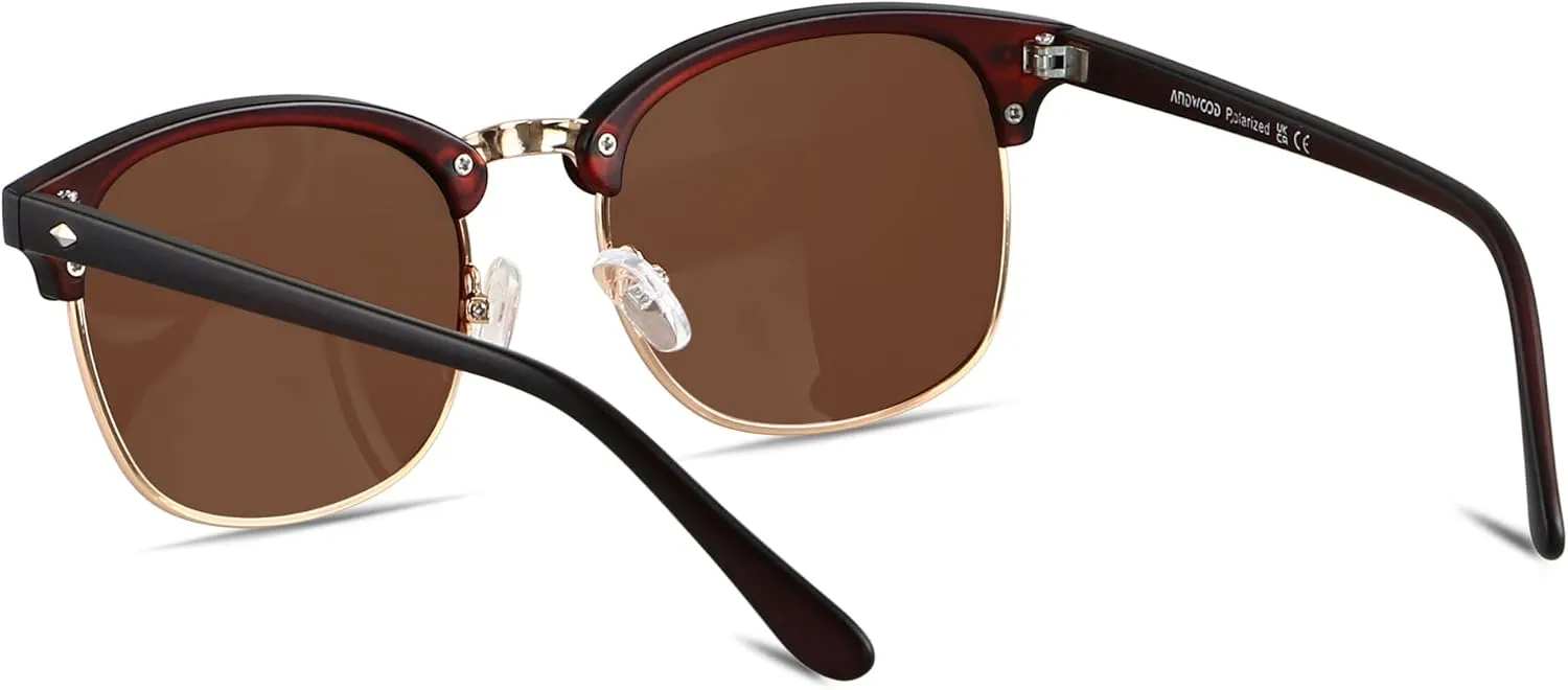 ANDWOOD Polarized Sunglasses for Men Women UV Protection Semi Rimless Sun glasses Classic Half Frame
