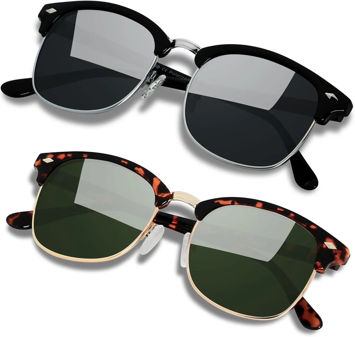 ANDWOOD Polarized Sunglasses for Men Women UV Protection Semi Rimless Sun glasses Classic Half Frame