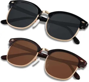 ANDWOOD Polarized Sunglasses for Men Women UV Protection Semi Rimless Sun glasses Classic Half Frame