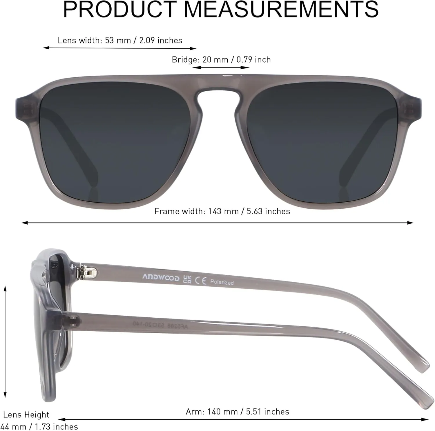 ANDWOOD Square Aviator Sunglasses Polarized Mens Womens UV Protection Sun glasses