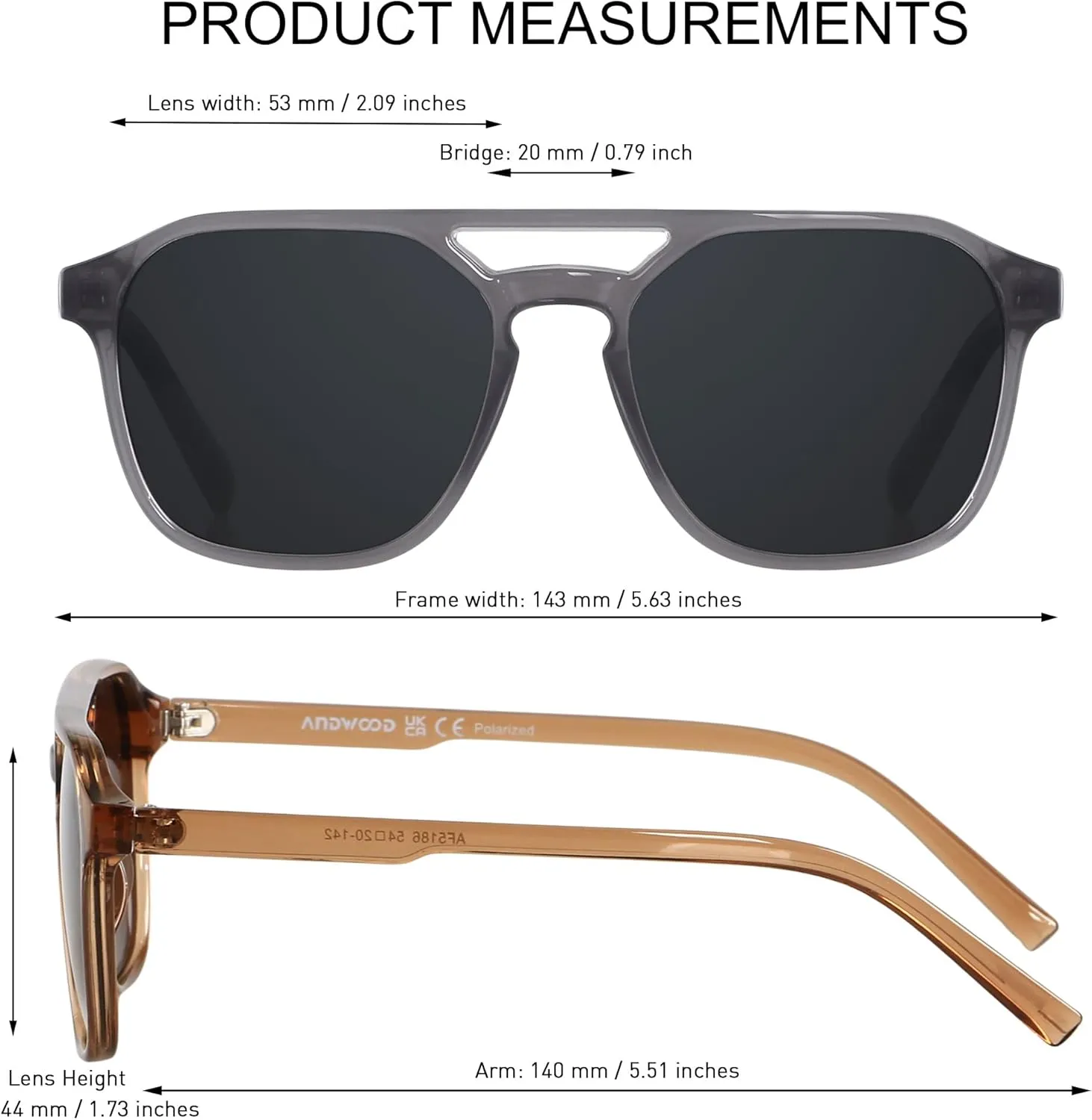 ANDWOOD Trendy Aviator Polarized Sunglasses Men Women Square Stylish Frame Sun Glasses