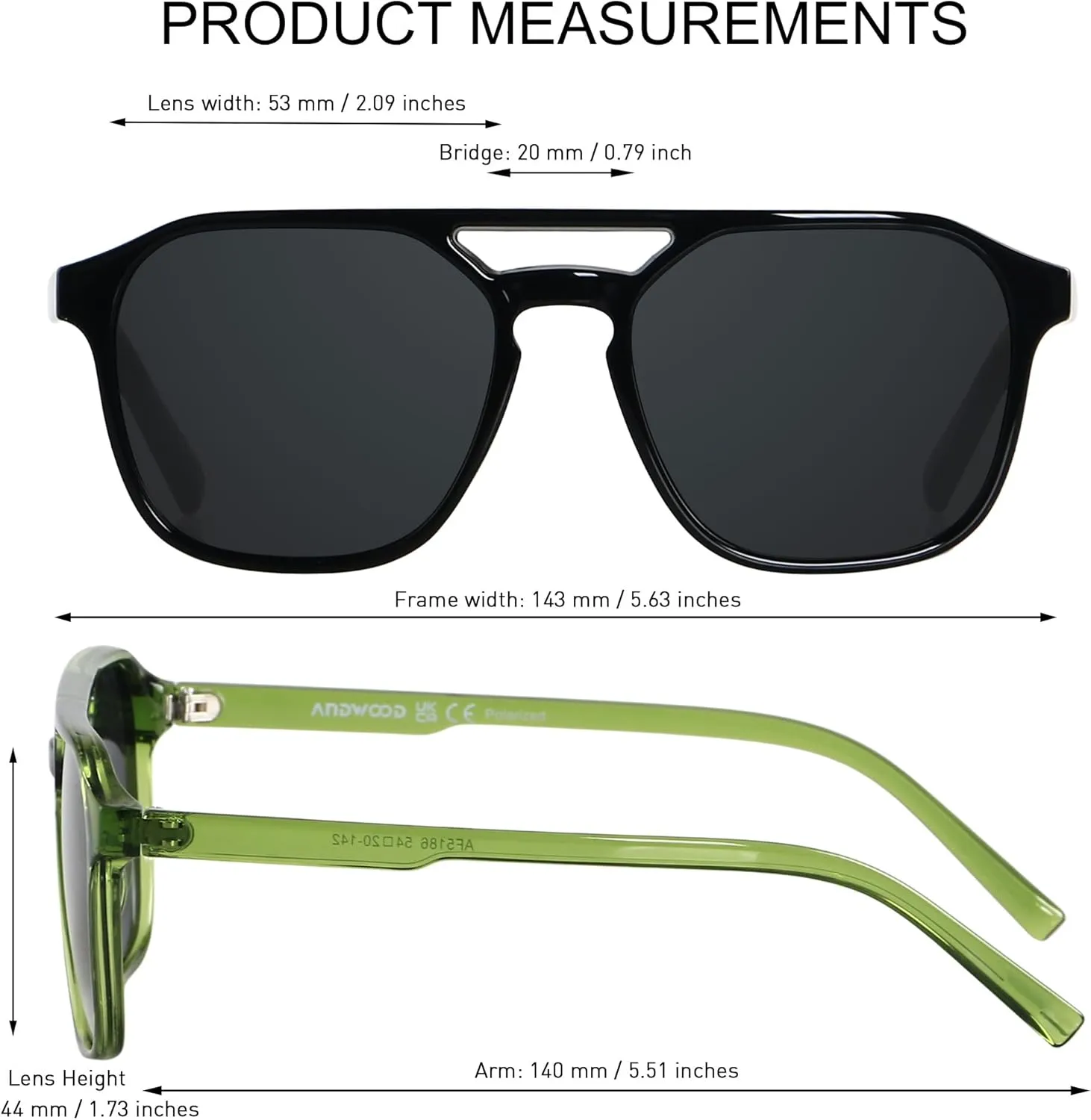ANDWOOD Trendy Aviator Polarized Sunglasses Men Women Square Stylish Frame Sun Glasses