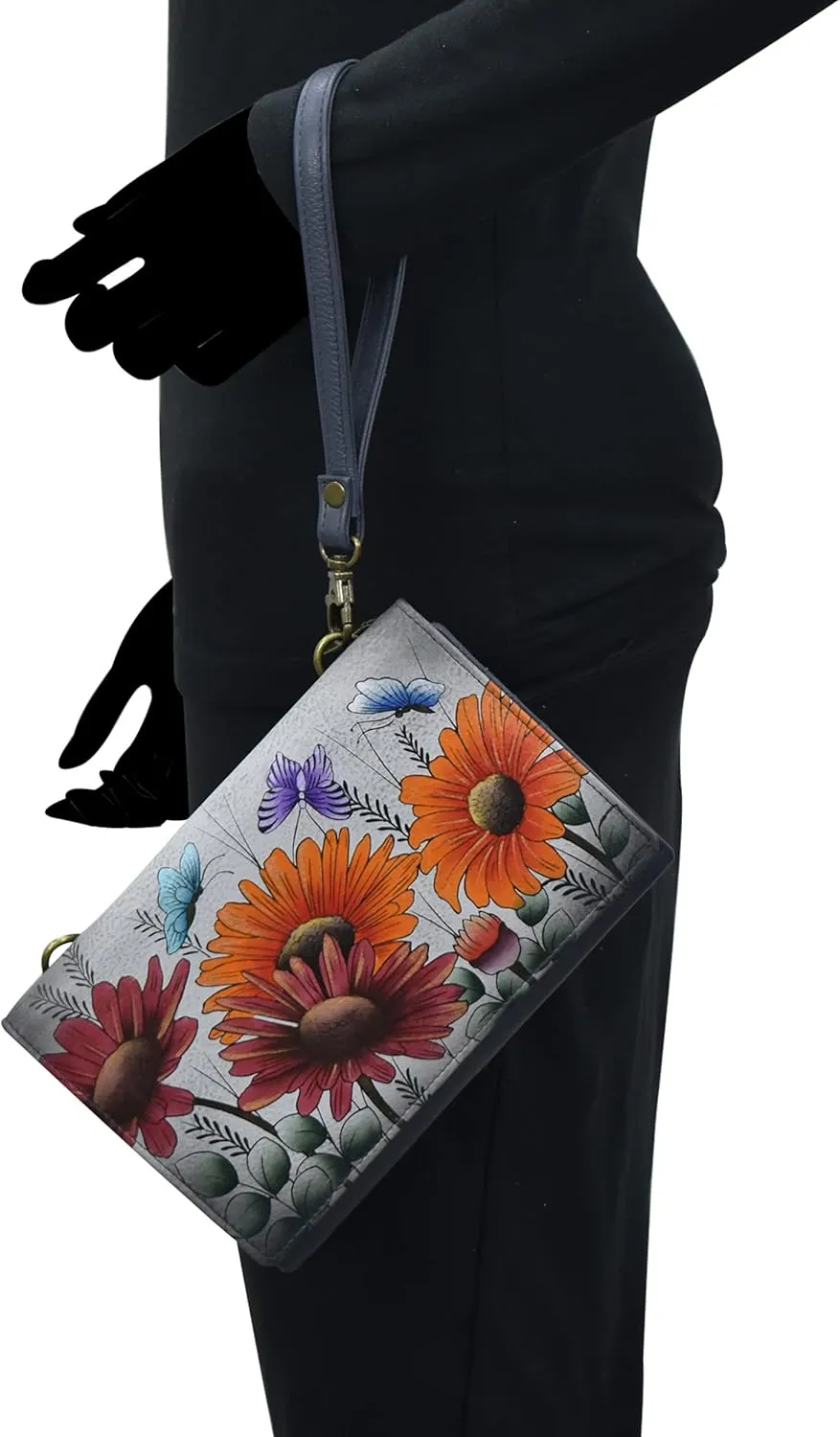 Anna by Anuschka Women's Hand-Painted Genuine Leather 4-In-1 Organizer Crossbody/Belt Bag/Clutch/Wristlet