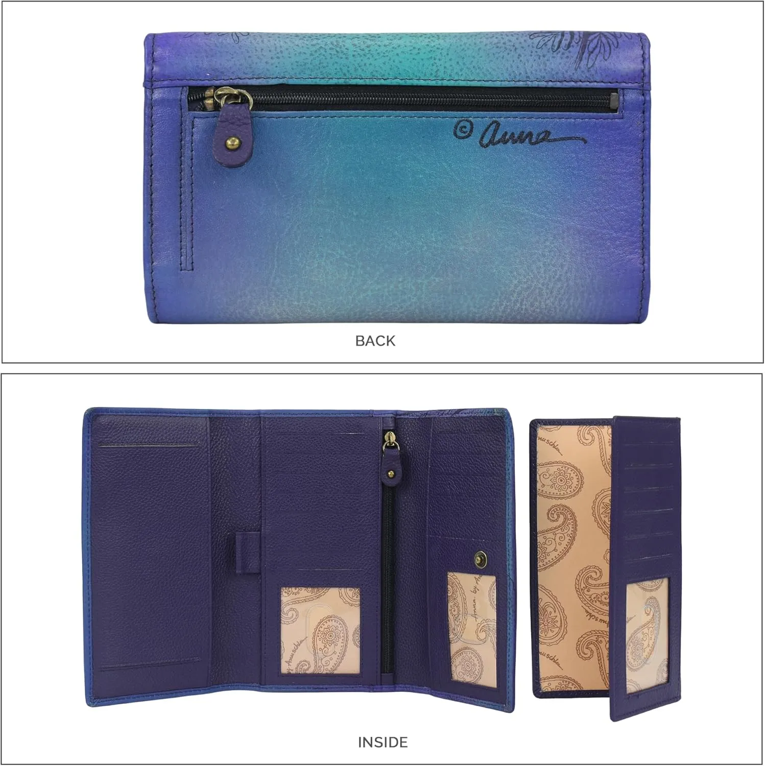 Anna by Anuschka Women's Original Leather Hand-Painted Checkbook Clutch Wallet
