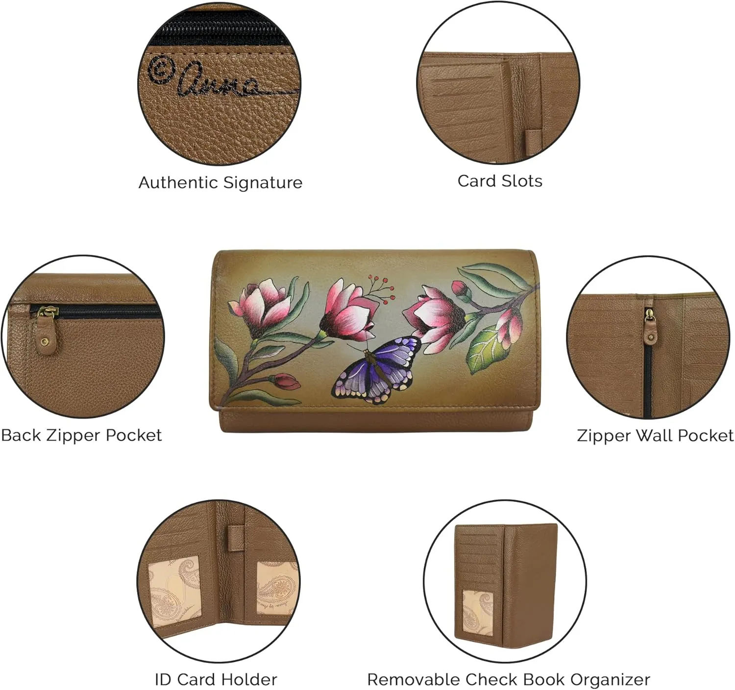 Anna by Anuschka Women's Original Leather Hand-Painted Checkbook Clutch Wallet