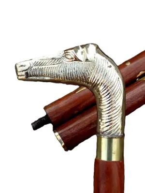 Antique Brass Horse Head Walking Cane - 36" Wooden Vintage Designer Handmade Wooden Walking Stick Cane - Designer Adjustable Length Solid Brass Walking Cane For Men, Women, Elderly People.