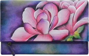 Anuschka Hand Painted Leather | Women's Three Fold Clutch | Magnolia Melody