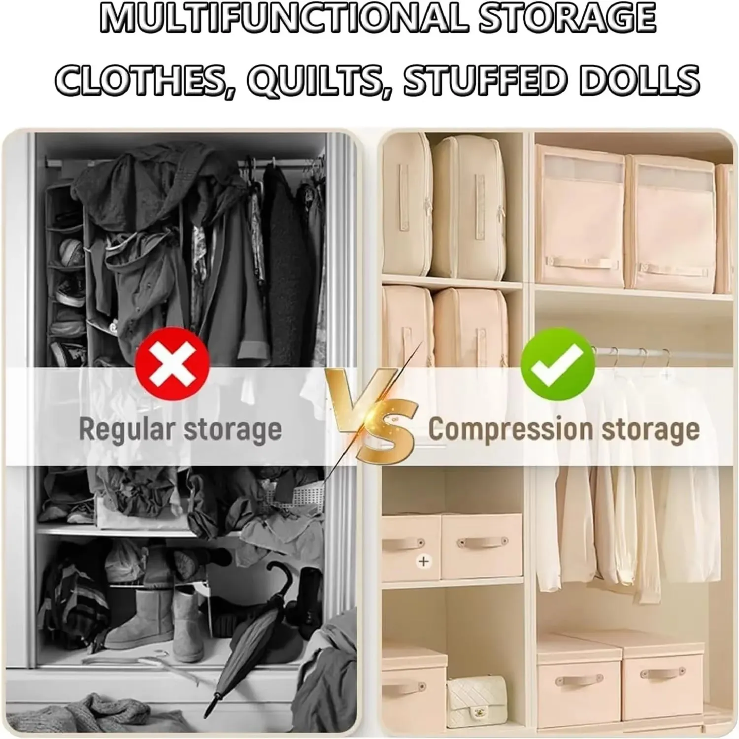 ANYHOUZ Storage Bag Set 3PCS Packing Cubes Ultra Space Saving Self Compression Quilt Organizer