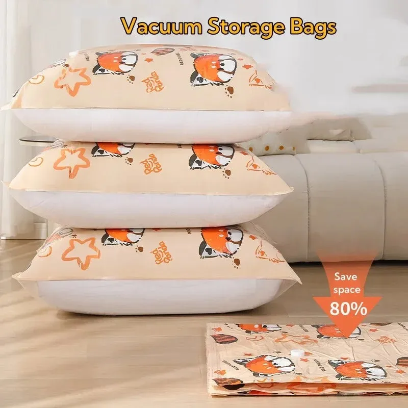 ANYHOUZ Vacuum Storage Bag 1PC Beige Printed Airtight Sealed Compression Space Saving Organizer