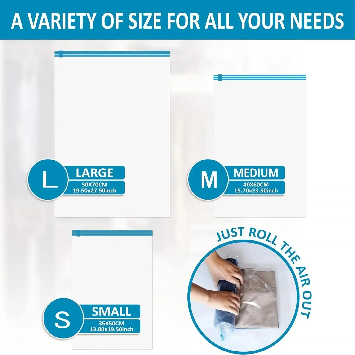 ANYHOUZ Vacuum Storage Bag 3PC Airtight Sealed Roll Up Compression Space Saving Organizer