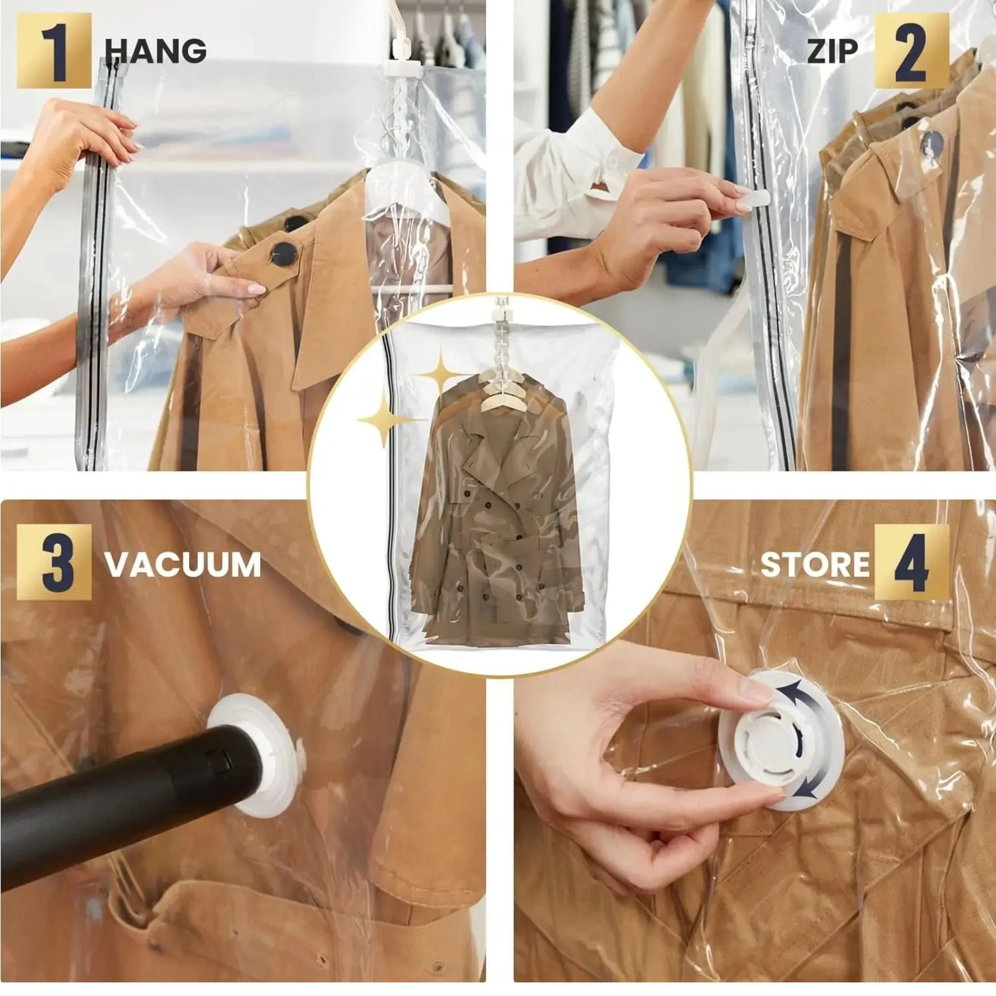ANYHOUZ Vacuum Storage Bag With Pump 1PC Airtight Sealed Hanging Compression Space Saving Closet Organizer